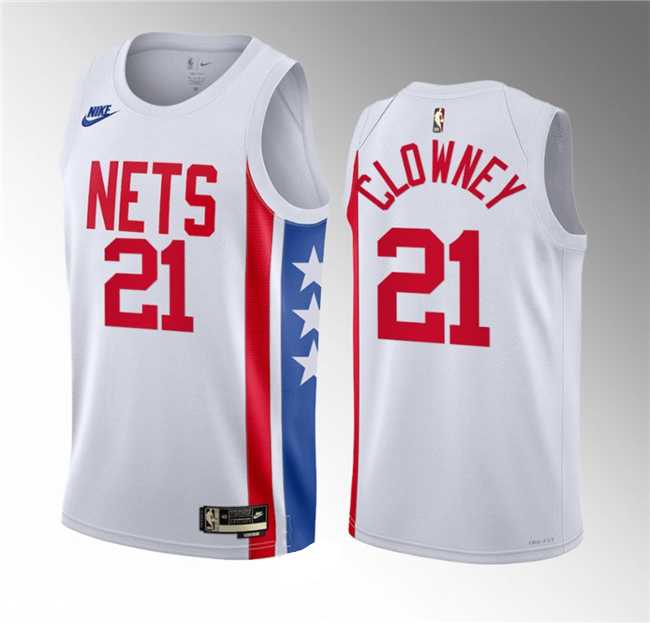 Men%27s Brooklyn Nets #21 Noah Clowney White 2023 Draft Classic Edition Stitched Basketball Jersey
